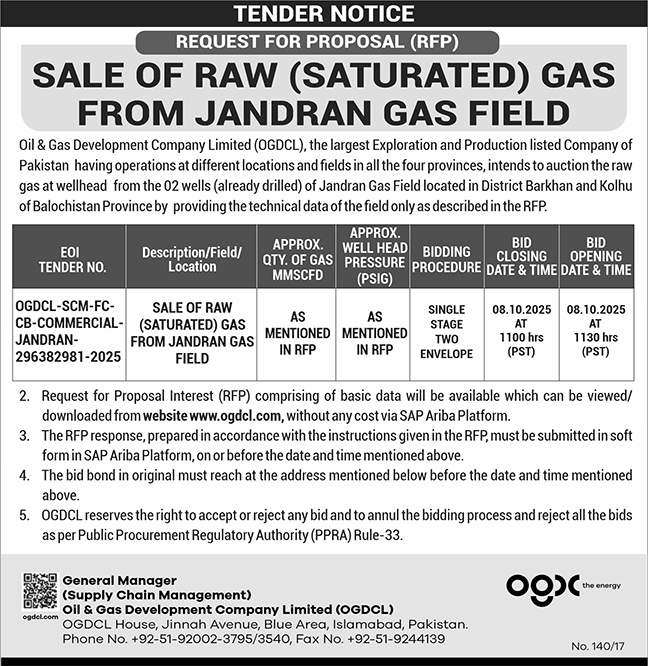 Oil & Gas Development Company Limited Islamabad Tender Notice-3